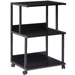 IBUYKE Black Printer Stand with Storage Shelf,3 Tier Printer Table with Wheels,Printer Cart for Home Office Organization, Rolling Cart Stand for Heat Press Microwave and Mini Fridge TPS001B