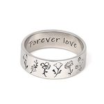 Drawelry Personalized Custom Birth Flower Ring Bands with Text Sterling Silver Women Engrave Month Flower Wildflowers Daisy Finger Ring Valentine's Promise Jewelry Gifts for Her Men Girl (Silver)