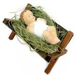 Baby Jesus in Wooden Manger Laying on Natural Hay, 4 Inch Small Nativity Figurine