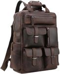 Polare Mens Handcrafted Real Leather Vintage Laptop Backpack Shoulder Bag Travel Bag Large with YKK Metal Zippers(Dark Brown)