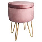 BONTEC Velvet Dressing Table Stool, Round Vanity Stool with Storange, Bedroom Ottoman Stool with Metal Legs for Home Living Room Fitting Room Bedroom (Pink)