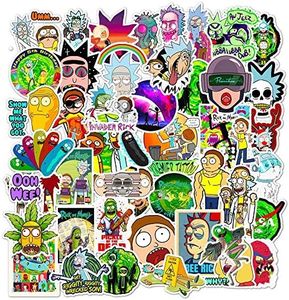 50Pcs Rick and Morty Stickers Laptop Car Scrapbook Phone Skateboard Cute Anime Stickers Vinyl Waterproof Aesthetic Personalised Stickers for Teens Boys Girls Adults Children