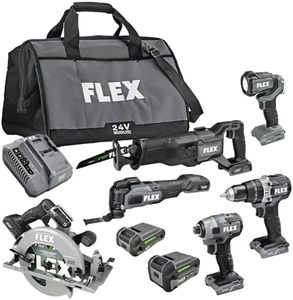 FLEX 24V Brushless Cordless 6-Tool Combo Kit: Hammer Drill, Hex Impact Driver, Circular Saw, Multi-Tool, Reciprocating Saw, Work Light with 2.5Ah, 5.0Ah Lithium Batteries and 160W Charger - FXM601-2B