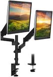 Mount-It! Dual Monitor Desk Mount, Monitor Arms with Gas Spring Height Adjustment for Monitors up to 32 Inches, Clamp and Grommet Base, Tall Pole for Stacked Use