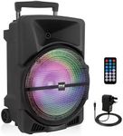 Pyle 15” Portable PA Speaker System – 1000W Bluetooth Karaoke & DJ Speaker with Rechargeable Battery, Mic Input, USB & LED Party Lights, for Indoor & Outdoor Events
