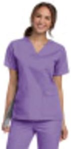 Landau Women's Durable and Comfortable 4-Pocket V-Neck Scrub Top Shirt, Wisteria, Medium