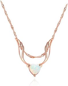 Barzel 18K Rose Gold Plated Created Opal Guardian Angel Necklace for Women, 18 Inches with 2 Inches Extension - Made in Brazil