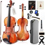 AKLOT Handcrafted Flamed Maple Violin: Full Size Glossy Fiddle, Acoustic Advanced 4/4 Violin Kit with Ebony Bow, Solid Wood Shoulder Rest, Lesson Book, Hard Case, Extra Strings, Tuner (VRT-AdvOB)