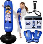 Punching Bag for Kids - 5' 3" Ninja Kids Inflatable Punching Bag Combo Kit with Kids Boxing Gloves, a Pump and Repair Kit. Boxing Bag for Immediate Bounce Back (Blue)