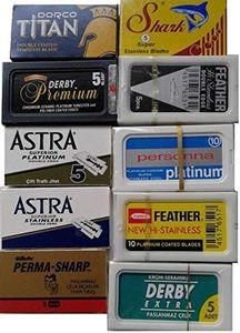 100 Shaving Safety Razor Double Edge Blades of 10 Top Brands - Feather ASTRA PERSONNA.Sampler Pack