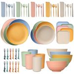 62pcs Unbreakable Dinnerware Sets for 5 People, Camping Plates and Bowls Set,Lightweight Picnic Dinner Sets, Lightweight Colorful BBQ Plastic Plates, Cups, Bowls, Cutlery Set, Forks for Camping, Kids