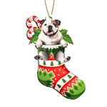 GENANY 2 Side Printed Bulldog Wooden Christmas Ornaments 2024, Keepsake for Women, Men and Friends, Dog in The Sock Christmas Tree Ornaments, Christmas Tree Hanging Decorations