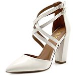 Ollio Women's Shoes Zip Up Pointed Toe Buckle Cross Ankle Straps Chunky Heel Pump H108, White, 4.5 UK