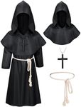 Kids Medieval Renaissance Monk Costume Priest Friar Wizard Cloak Hooded Robe Cosplay Costume Belt Necklace Set(BK 120)