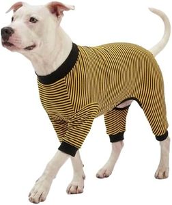 LovinPet Dog PJS Clothes for Giant Dogs, Pitbull Pure Cotton Yellow and Black Stripe Dog Shirt, 4-Legged Design, Full Body Coverage, Pajamas for Pitbulls, Onesies for Dogs, XL