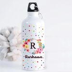 PRINTSWAYS Personalized Customized Water Sipper Bottle with Name and Flower Design Print For Kids Birthday (750 ML - White 1 Bottle) Name printed water bottle