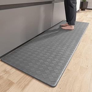 Color G Alfombra Cocina 45 x 240 cm, Anti Fatiga Alfombra Cocina Lavable Antideslizante, Cuero Alfombras Cocina Resistente al Aceite, Impermeable para Cocina, Salón, Oficina (Gris)