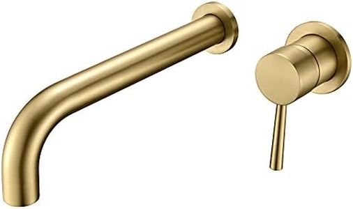 SUMERAIN Wall Mount Bath Tub Faucet Brushed Gold Tub Filler Extra Long Spout with High Flow Rate, Includes Brass Rough-in Valve