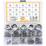 315 Pcs Snap Rings, External Retaining Rings Kit, C Clips Circlip Snap Retaining Rings Assortment Set, Secure Parts on Studs/Grooved Shafts/Pins, 15 Sizes (Stainless Steel, Silver)