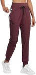 Willit Women's Joggers Lightweight Hiking Pants Quick Dry Travel Athletic Track Pants Zipper Pockets UPF 50+ Wine Red M