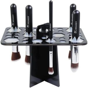 BEAKEY Makeup Brush Drying Rack, BEAKEY Collapsible Makeup Brush Holder 28 Holes Makeup Brush Dryer stand - Black