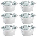 6-Pack Small Galvanized Planter with Handles, Outdoor Flower Pots for Party Favors, Galvanized Tub Event Centerpieces, Rustic-Style Home Decorations (7.5x6.4x4 in)