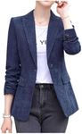 Ladyful Women's Slim Fit Corduroy Blazer Jacket Button Down Long Sleeve Work Office Coat Outerwear Royal Blue