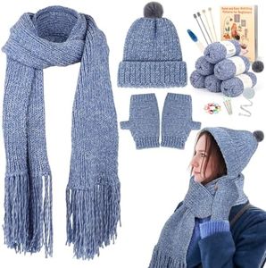 Coopay Knitting Kit for Beginners, Complete Knitting Kits Learn to Knit Hat Scarf Glove, Knitting Starter Kit for Adults W/Yarn, Knitting Set W/Step-by-Step Instruction Tutorial, 4PCS Knitting Needles