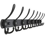 Dseap Coat Rack Wall Mounted - 8 Tri Hooks, Heavy Duty, Stainless Steel, Metal Coat Hook Rail for Coat Hat Towel Purse Robes Mudroom Bathroom Entryway,Black