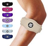 Sleeve Stars Tennis Elbow Brace for Men & Women, Elbow Brace for Tendonitis & Tennis Elbow Relief, Elbow Support, Counterforce Arm Band for Golf & Sports w/ 3 Straps Length, Fits 9"-23" (Single/Beige)