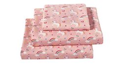 Softan Bed Sheet Set for Kids Girls, Full Size Kids Sheets Microfiber Kids Fitted Sheet, Breathable and Silky Soft Feeling Kids Sheet Set 4 Piece Pink Unicorn Kids Full Bed Sheet