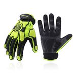 Heavy Duty Work Gloves, SBR Padding, TPR Protector Impact Gloves, Men Anti Vibration Mechanic Work Gloves TouchScreen (L, Green)