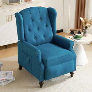 P.H.Furn Wingback Recliner Chair with Massage and Heat, Upholstered Fabric Living Room Chair Armchair with Nailhead Trim,Push Back Recliner Chair with Remote Control,Padded Cushion (Blue)