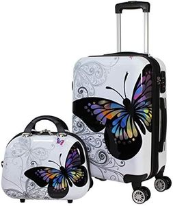 World Traveler Black and White Butterfly 2-Piece Carry-on Spinner Luggage Set, Multicolor