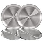 TOPZEA 4 Pack 304 Stainless Steel Dinner Plates, 10 Inch Matte Polished Rust-Proof Metal Round Dishes Set Serving Camping Plates for Salad, Appetizer, Fruit, Cookies, Home, Restaurant, Dishwasher Safe