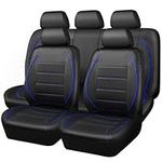 CAR PASS Universal FIT Piping Leather Car Seat Cover, for suvs,Van,Trucks,Airbag Compatible,Inside Zipper Design and Reserved Opening Holes (Full seat Covers, Black and Blue Color)