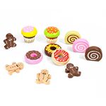 SOKA Cake Collection Wooden Set 12 PCS Pretend Play Toys Afternoon Tea Party Muffins Cakes Donuts Dessert Food Playset Role Play Game Early Educational for Kids Children Girls Boys 3 years old +