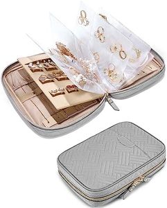 BAGSMART Jewelry Travel Organizer Case for Home Jewelry Organizer Storage Ring Binder Clear Bags Zipper Rolls Pouch for Necklaces, Earrings, Rings, Bracelets, Grey