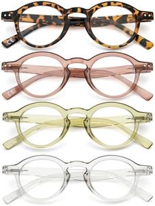 KoKoBin 4-Pack Small Round Reading Glasses Comfortable Readers Colored Stylish Frame for Women +2.00