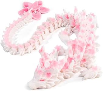 Outgoto 3D Printed Cherry Blossom Dragon – 11.8in Realistic Articulated Dragon Fidget Toy, Desk Décor and Collectible (White Pink)