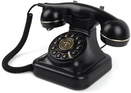 MCHEETA Rotary Phone, Old Desk Phones, Retro Landline Telephone, Classic Vintage Push Button Telephone with Redial Function for Home Office Hotel School, Black