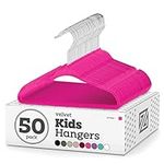 Zober Velvet Kids Hangers - Space Saving, Non-Slip Clothes Hanger Set w/ 360 Degree Chrome Swivel Hook - Pack of 50, Pink