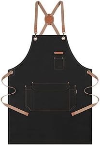 Genixart Chef Apron for Men Women with Gift Box Pack, Cross Back Kitchen Aprons with Pockets for Cooking Baking, Cotton Canvas Work Apron for Restaurant Garden (BLACK)