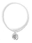 Sterling Silver 925 Beaded Stretch Tree Of Life Charm Bracelet