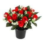 SFS Artificial Flowers For Graves | 12 Head Red Roses With gyp | Ideal For Cemetery,Memorial or Christmas Decorations | Funeral Flowers Cemetery Grave Flowers | Improved Design & Quality