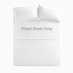 King Size Premium Cotton Fitted Sheet Only - 300 Thread Count Pure Natural Cotton Fabric - 15" Deep Pocket,Breathable,Ultra Soft & Silky (King,White)