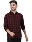 Dennis Lingo Men's Cotton Box Checkered Slim Fit Casual Shirt with Chest Pocket, Full Sleeve Shirt for Formal & Casual Wear (C441_MAROON, L)