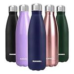 SUNWILL Water Bottle, Insulated Stainless Steel Sports Bottle 500ml, Reusable Vacuum Thermal Water Flask, Double Wall, Powder Coated Navy Blue for Hot and Cold Drinks