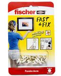 fischer - Basic Picture Hanger Fast & Fix | Fixes Pictures Without Holes | Up to 8 kg Load | Reusable | Ideal for Concrete, Plaster and Brick | Hammer Mounting | 12 Units | White