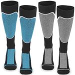 ouhos Mens Thermal Ski Socks Black Grey Long Knee High Winter Thick Warm Snow Sports Socks for Men 4-8/9-12 Anti Blister Cushioned Snowboarding Mountaineering Hiking Work Socks 2 Pairs